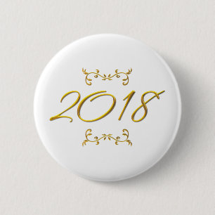 Golden 3-D Look 2018 2 Inch Round Button