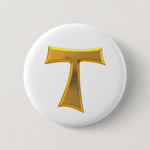 Golden 3-D Look Franciscan Tau Cross 2 Inch Round Button