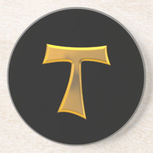 Golden 3-D Look Franciscan Tau Cross Coaster