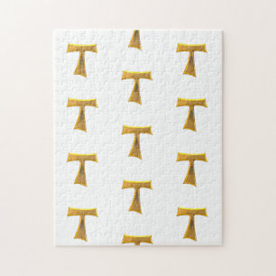 Golden 3-D Look Franciscan Tau Cross Jigsaw Puzzle
