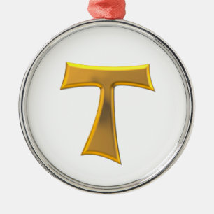 Golden 3-D Look Franciscan Tau Cross Metal Ornament