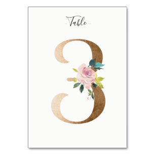 Golden 3 Floral Table Number Card