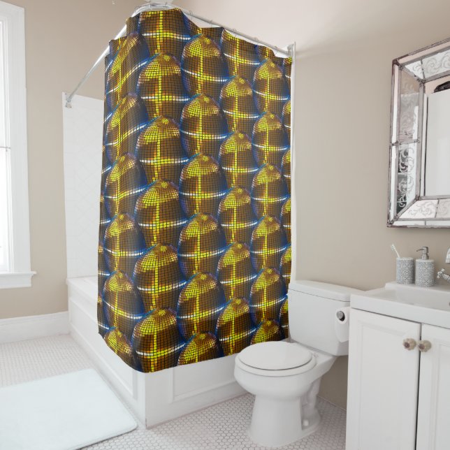 Golden 3D Disco Sphere Shower Curtain (In Situ)
