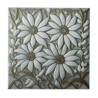 golden 3D Floral Wall Decor  Nouveau Ceramic Tile