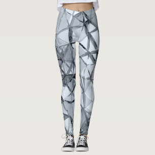 Golden 3D Metal: Geometric Background Leggings