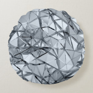 Golden 3D Metal: Geometric Background Round Pillow