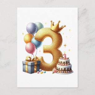 Golden 3rd Birthday Announcement Postcard