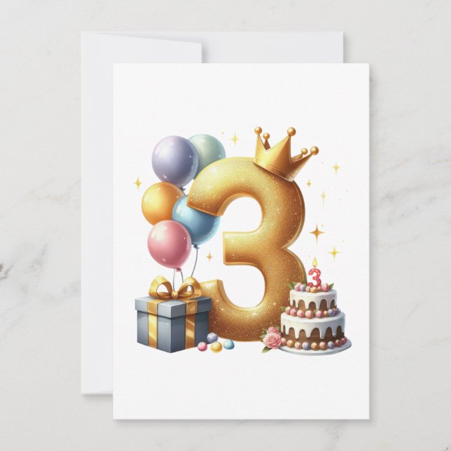 Golden 3rd Birthday Invitation (Front)