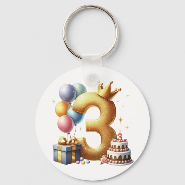 Golden 3rd Birthday Keychain (Front)