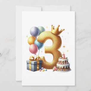 Golden 3rd Birthday Thank You Card