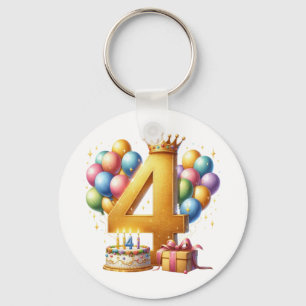 Golden 4th Birthday Keychain