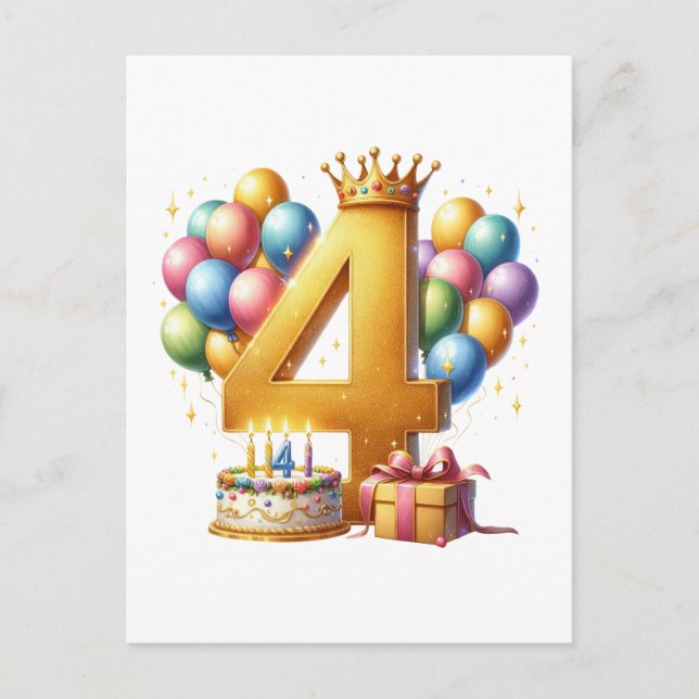 Golden 4th Birthday Postcard (Front)
