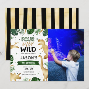 Golden 4th Dinosaur Birthday Party Photo Invitation