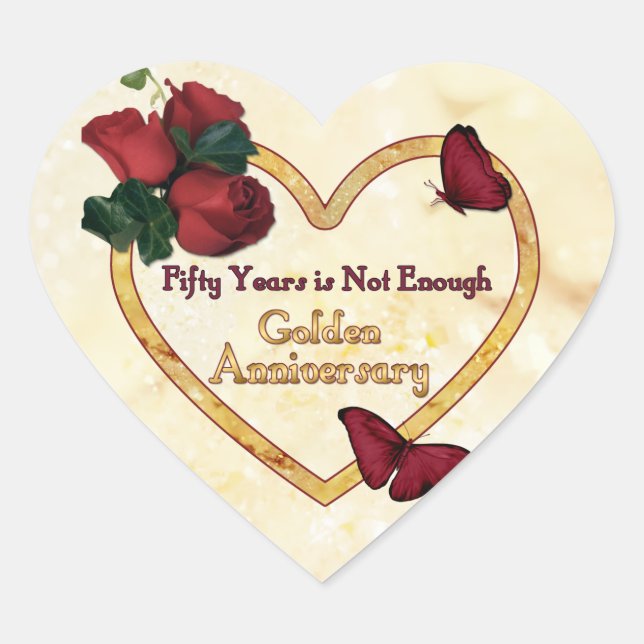 Golden 50 Anniversary Heart Sticker (Front)