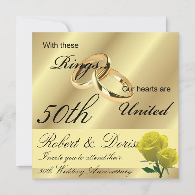 Golden 50e anniversaire Mariage Invitation Or (Devant)