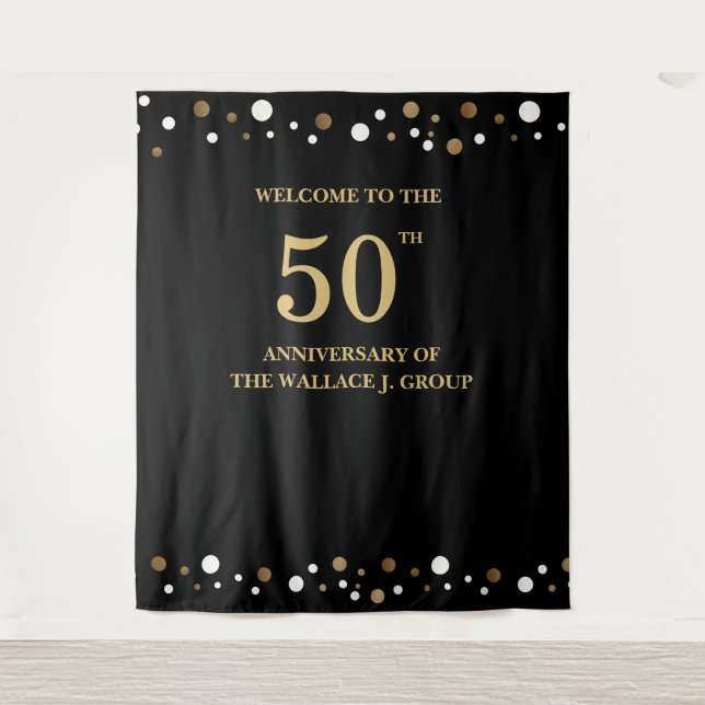 Golden 50th Anniversary Corporate  Photo backdrop Tapestry (Front)