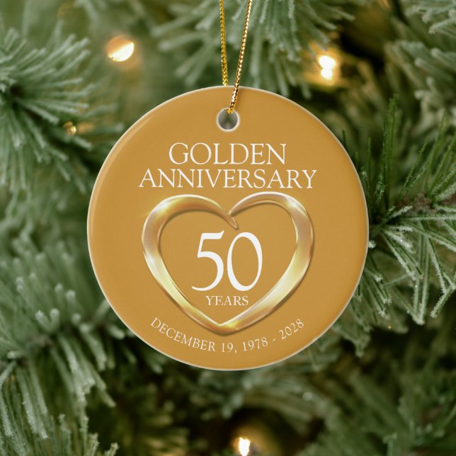 Golden 50th anniversary custom photo gift ceramic ornament (Tree)