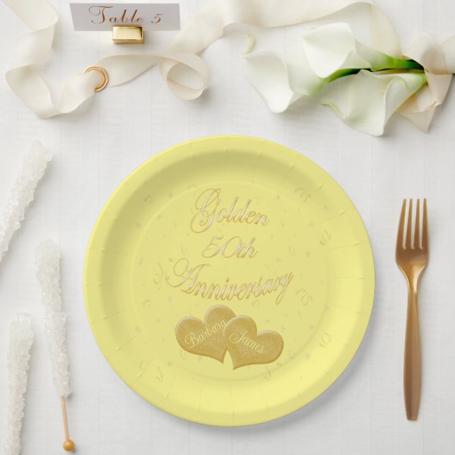 Golden 50th Anniversary Customized Paper Plate (Wedding)