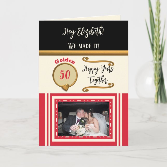 Golden 50th anniversary happy years red black card (Front)