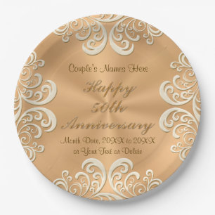 Golden 50th Anniversary Paper Plates PERSONALIZED
