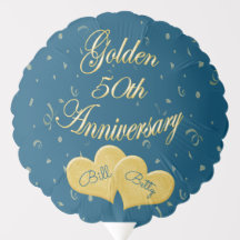 Golden 50th Anniversary Personalized Balloons