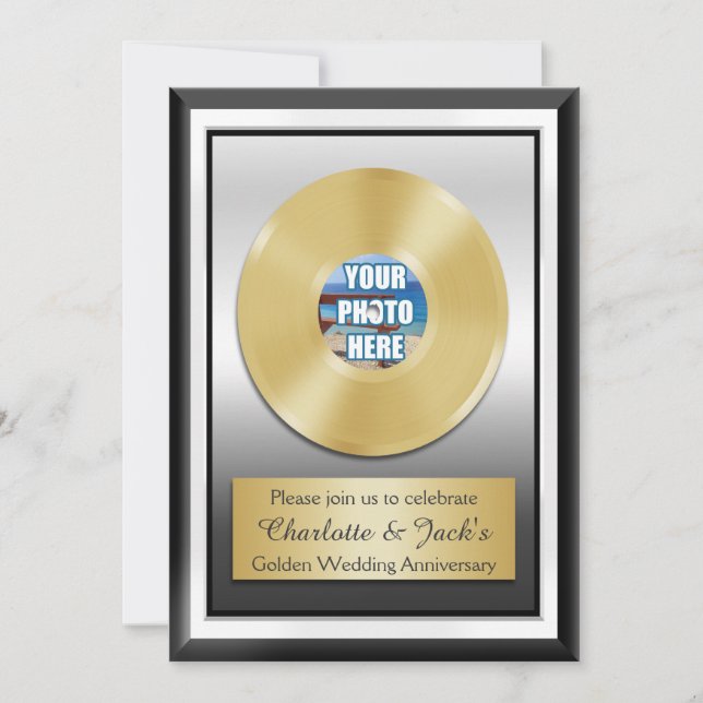 Golden 50th Anniversary Personalized Gold Record Invitation (Front)