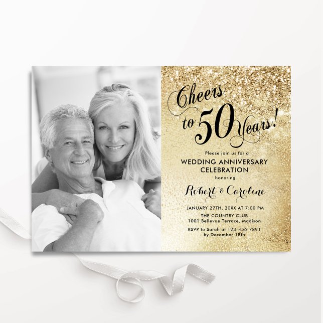 Golden 50th Anniversary Photo Invitation (Creator Uploaded)