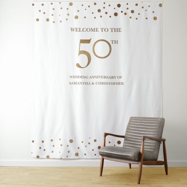 Golden 50th Anniversary Wedding  Photo backdrop Tapestry (In Situ)