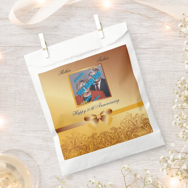 Golden 50th Anniversary Wedding Photo Template Favour Bag (Clipped)
