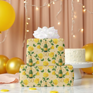 Golden 50th Anniversary Yellow Roses Wrapping Pape Wrapping Paper