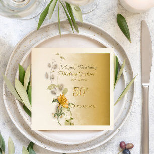 Golden 50th birthday paper napkins 