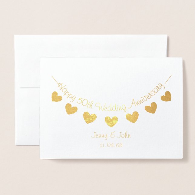 Golden 50th Mariage Anniversaire carte de battemen (Devant avec enveloppe)