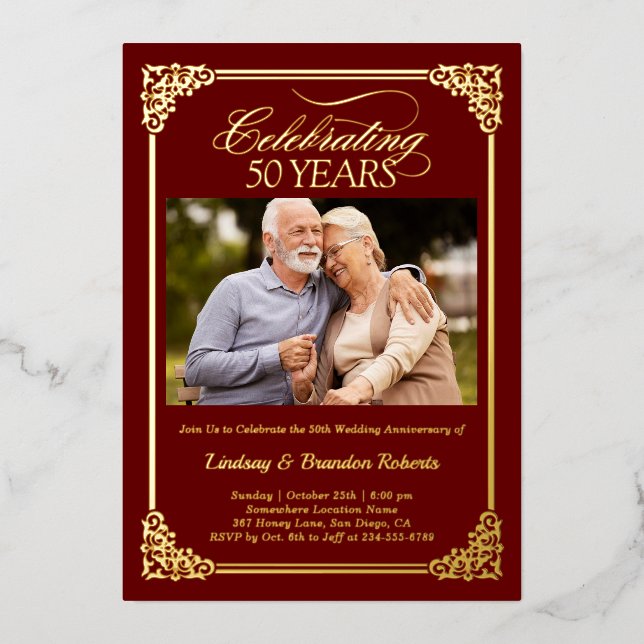 Golden 50th Wedding Anniversary Celebration Photo (Front)