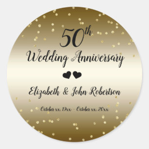 Golden 50th Wedding Anniversary Confetti Elegant Classic Round Sticker