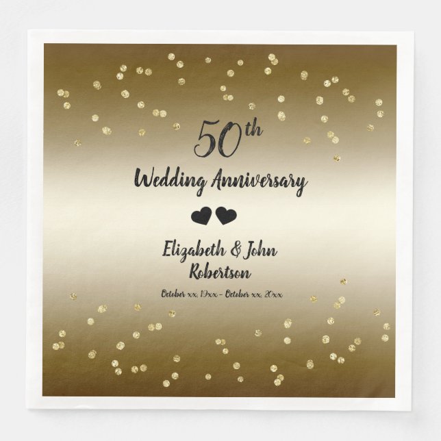 Golden 50th Wedding Anniversary Confetti Elegant Napkin (Front)