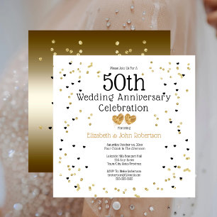Golden 50th Wedding Anniversary Confetti Gold Invitation