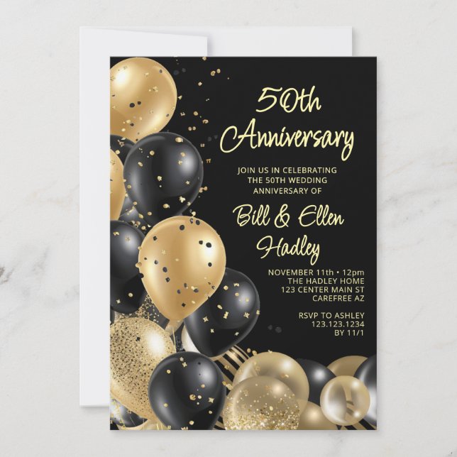 Golden 50th Wedding Anniversary Invitation (Front)