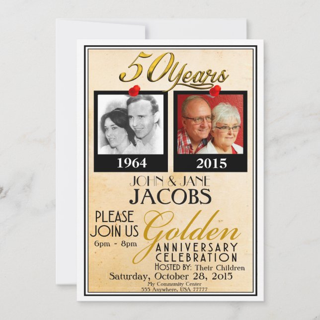 Golden 50th Wedding Anniversary Invitations (Front)
