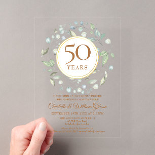 Golden 50th Wedding Anniversary Laurel Greenery  Acrylic Invitations