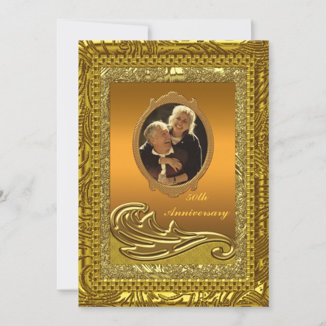 Golden 50th Wedding Anniversary Party Invitation (Front)