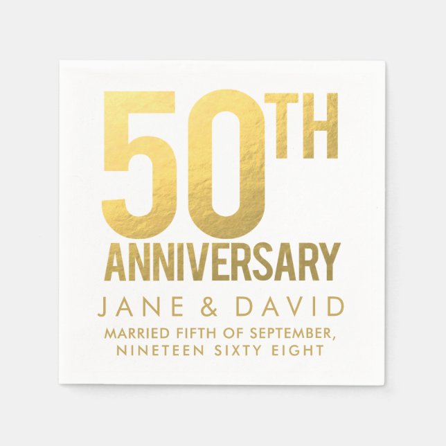 Golden 50th Wedding Anniversary Personalized Paper Napkin (Front)