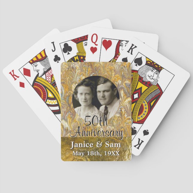 Golden 50th Wedding Anniversary Personalized Photo Playing Cards (Back)