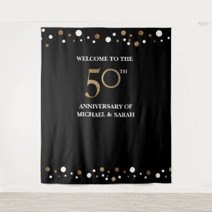 Golden 50th WEDDING Anniversary Photo backdrop Tapestry