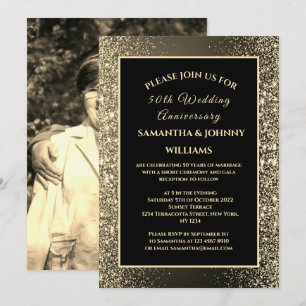 Golden 50th Wedding Anniversary Photo Gold Invitation