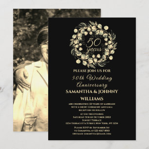 Golden 50th Wedding Anniversary Photo Gold Invitation