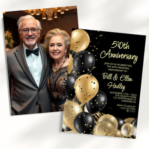 Golden 50th Wedding Anniversary Photo Invitation