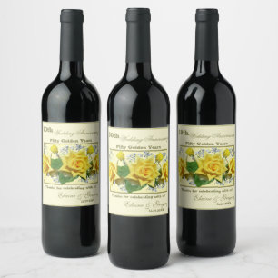 Golden 50th Wedding Anniversary Wine Label