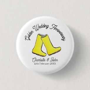 Golden 50th Wedding Anniversary yellow welly boot 1 Inch Round Button