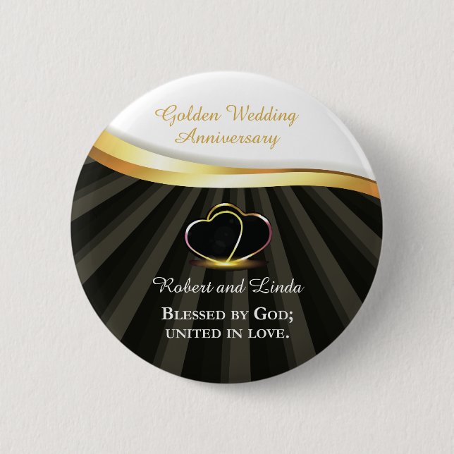 Golden 50th Wedding Religious Anniversary  2 Inch Round Button (Front)