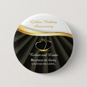 Golden 50th Wedding Religious Anniversary  2 Inch Round Button